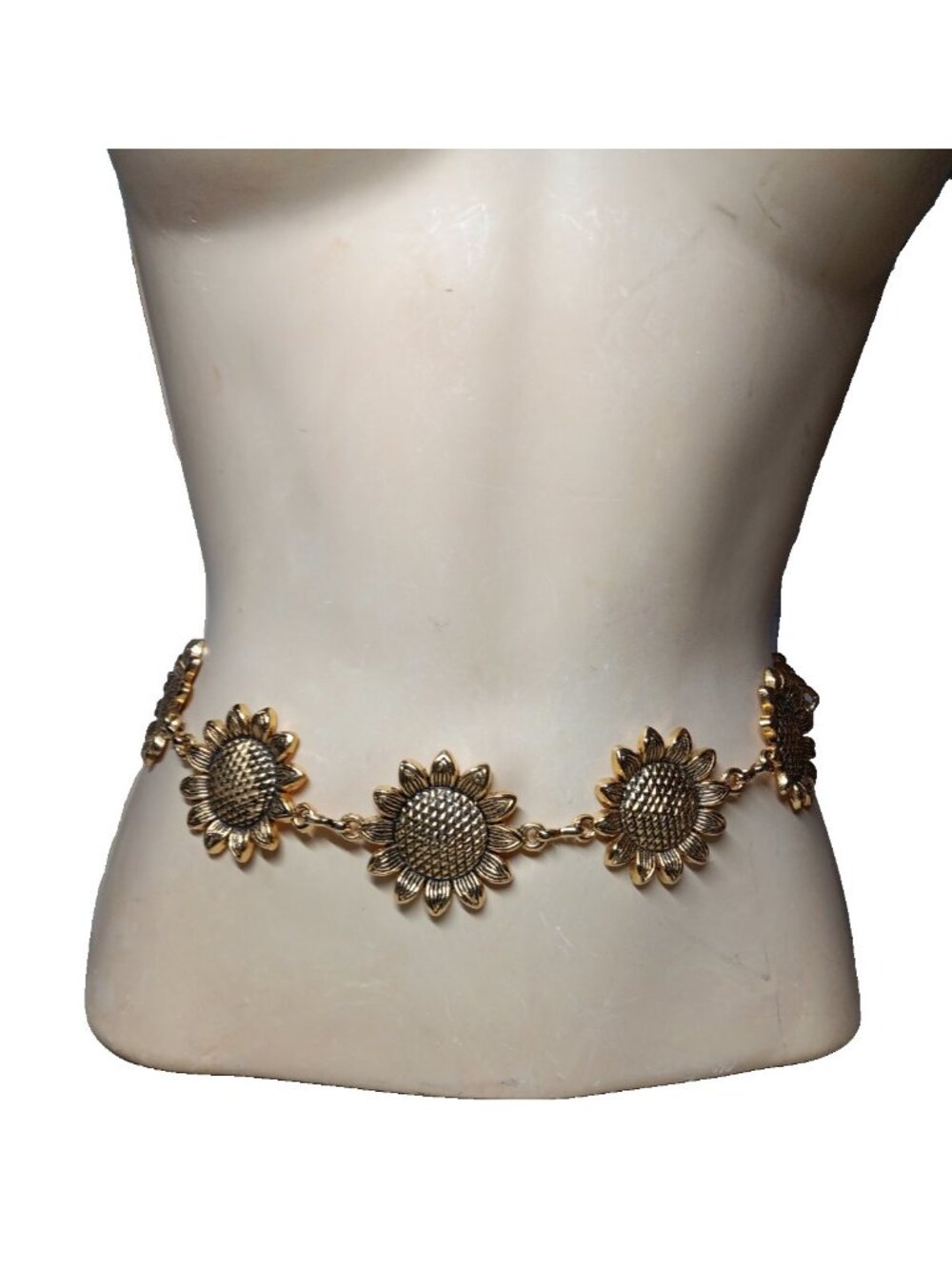 Gold Tone Chain Belt Sunflowers Chunky Jewelry Statement up to 38" Summer Spring - Picture 11 of 13